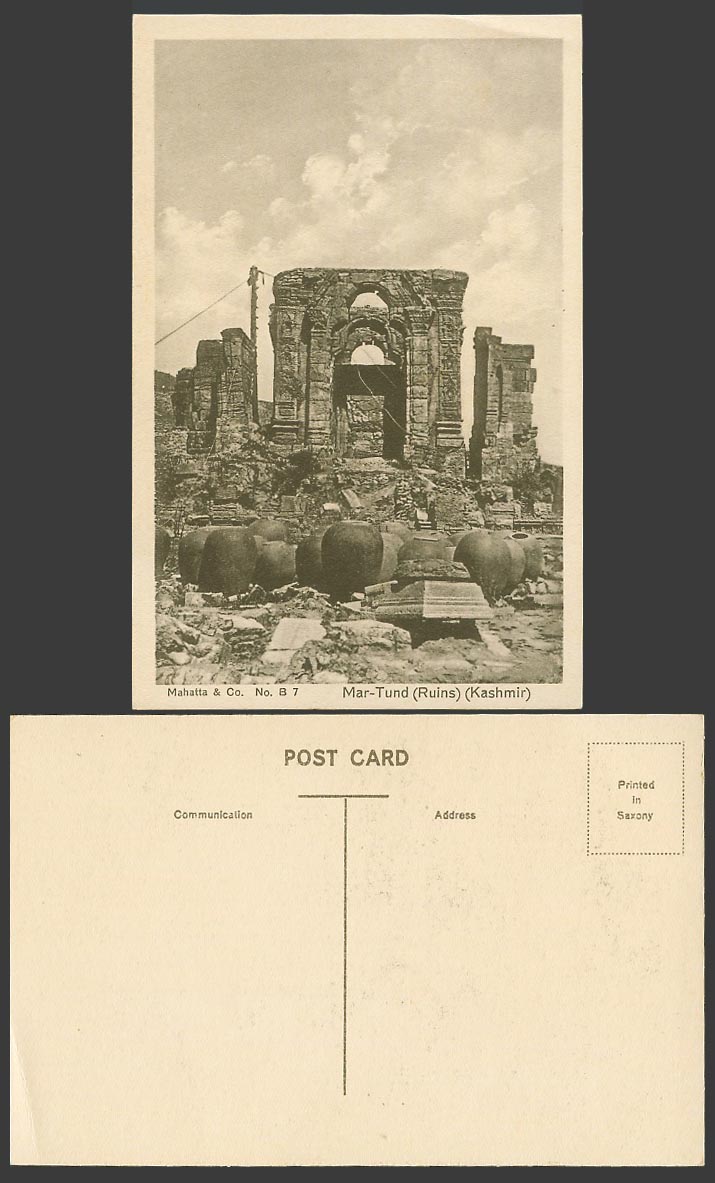 India Old Postcard Kashmir, Martund Mar-Tund Ruin Ruins, Gate, Mahatta & Co. B7