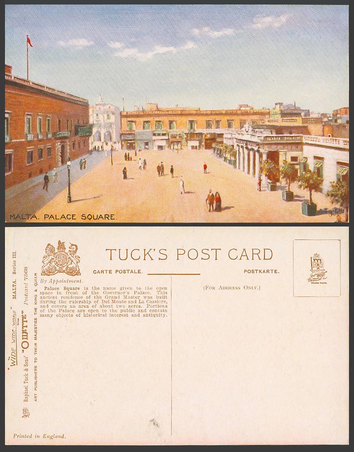 Malta Old Tuck's Oilette Postcard PALACE SQUARE Valletta, Governor's Palace, ART