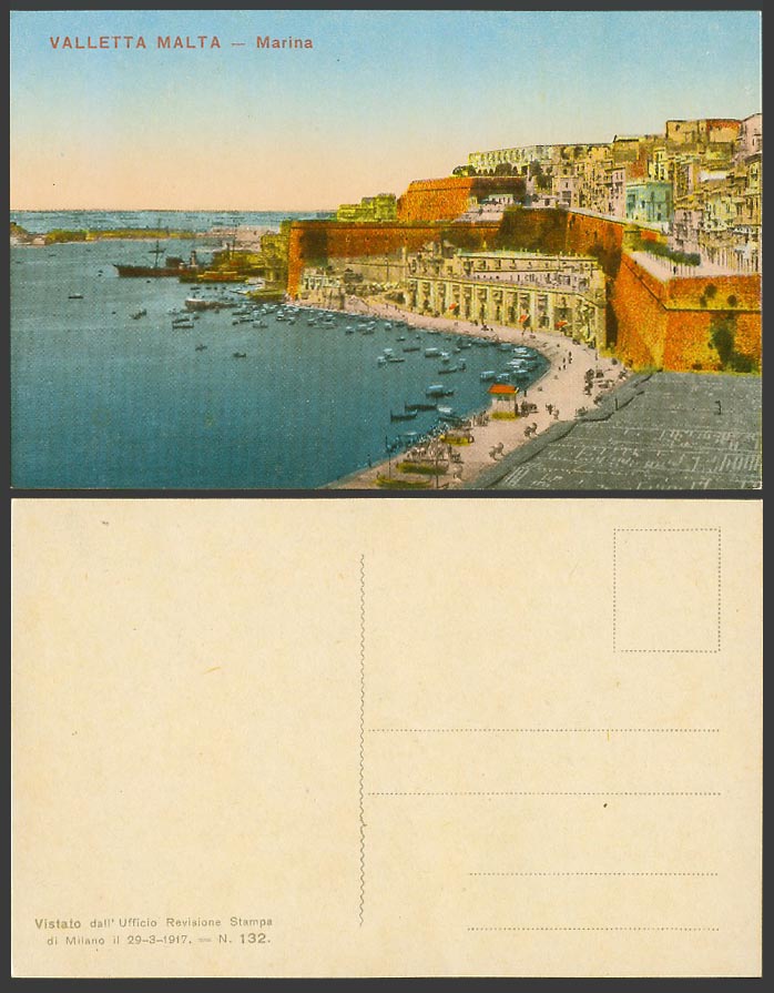 Malta Old Colour Postcard VALLETTA Marina Harbour Steam Ships Steamers Boats 132