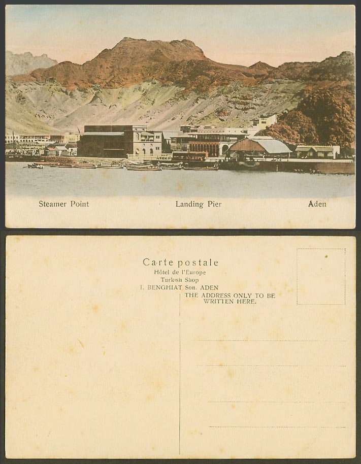 Aden Old Hand Tinted Postcard Steamer Point Landing Pier, Boats Harbour Panorama