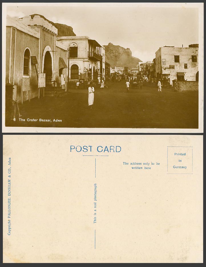 Aden Old Real Photo Postcard The Crater Bazaar Bazar, Native Market Street Scene