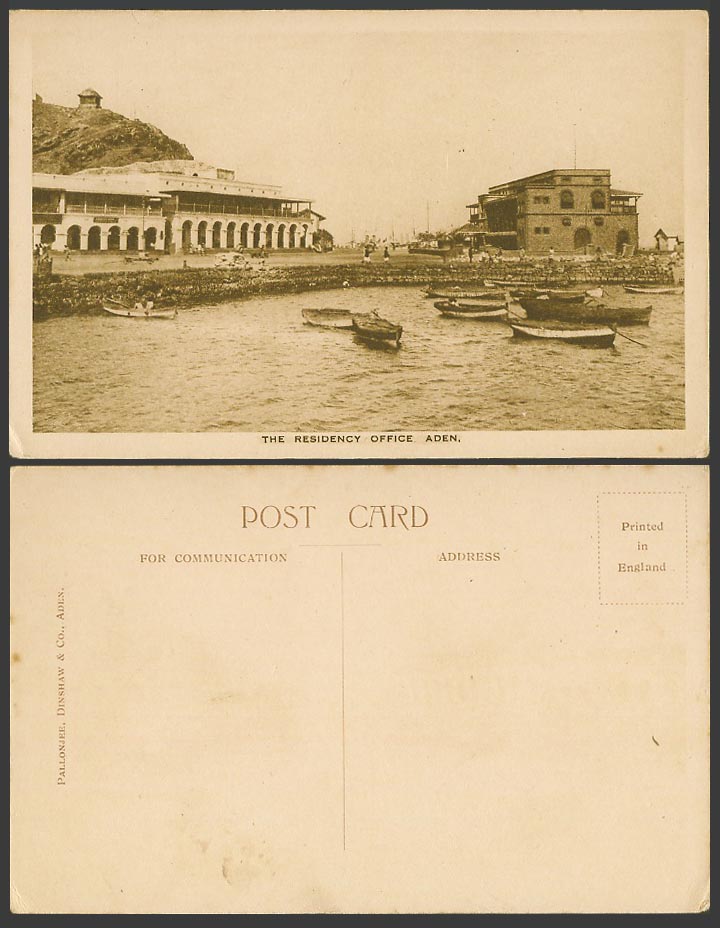 Aden The Residency Office Harbour Boats Street Scene Panorama Yemen Old Postcard