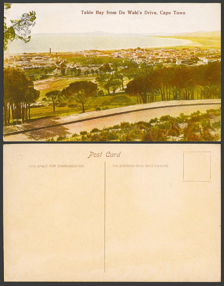 South Africa Cape Town Old Colour Postcard Table Bay from De Wahl's Drive Street