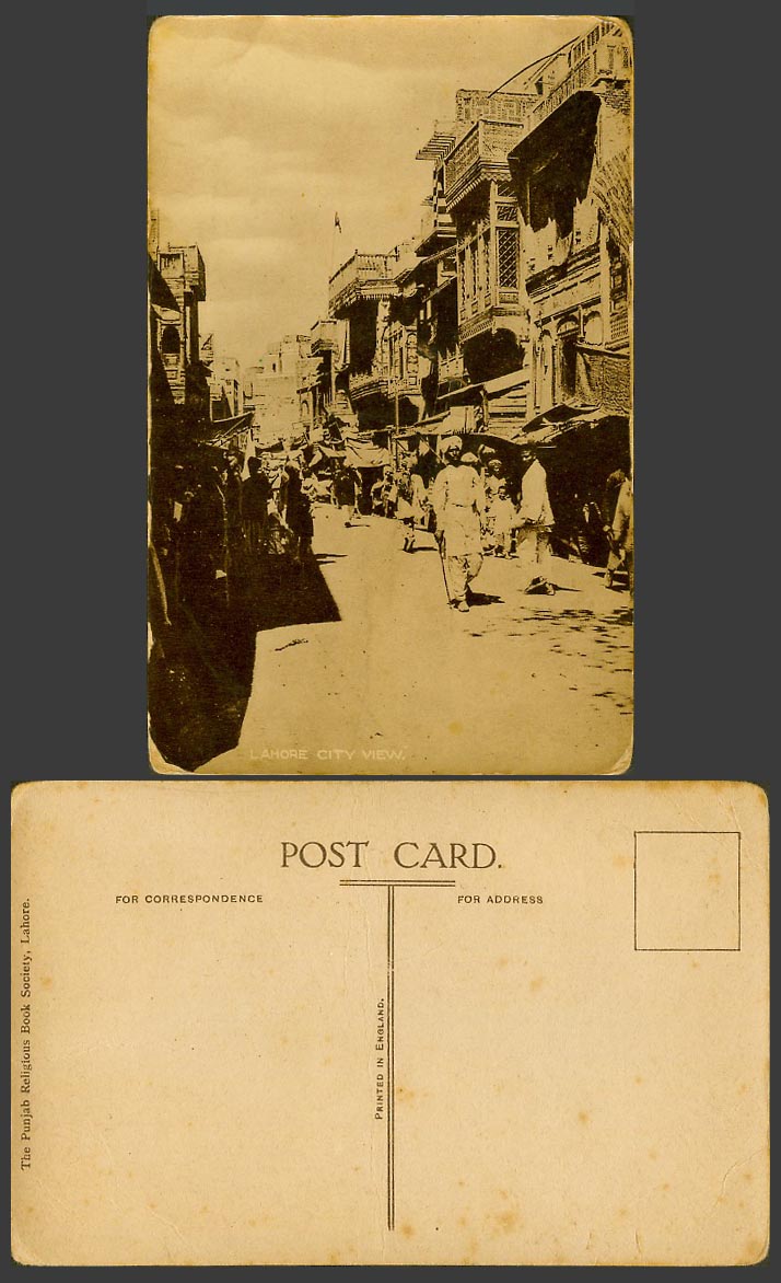 Pakistan Old Real Photo Postcard Lahore City View Native Street Scene Brit India