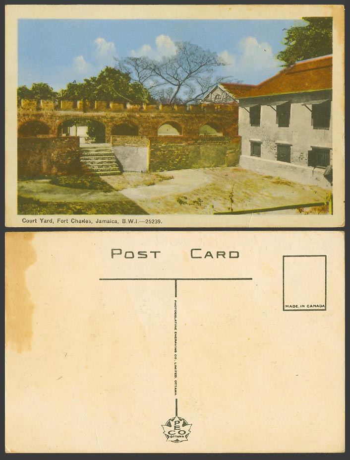 Jamaica Old Colour Postcard Courtyard Court Yard, Fort Charles Fortress, B.W.I.