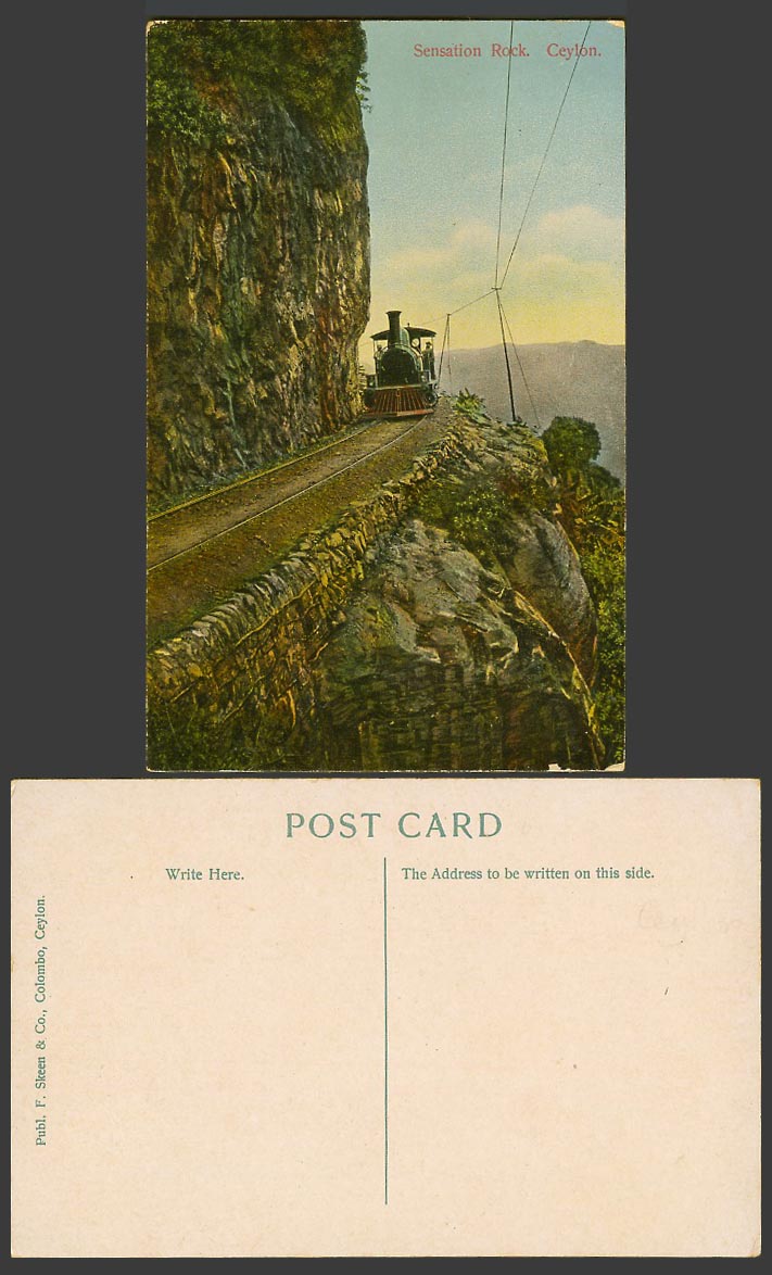 Ceylon Old Colour Postcard Sensation Rock, Kadugannawa, Locomotive Train Railway