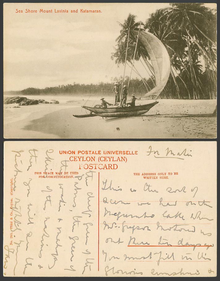 Ceylon Old Postcard Sea Shore Mount Lavinia and Katamaran Boat Beach Colombo 265
