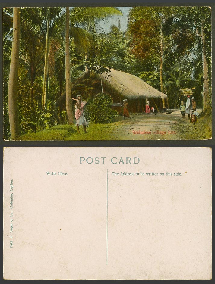 Ceylon Old Colour Postcard Sinhalese Singhalese Village Hut Native House Colombo