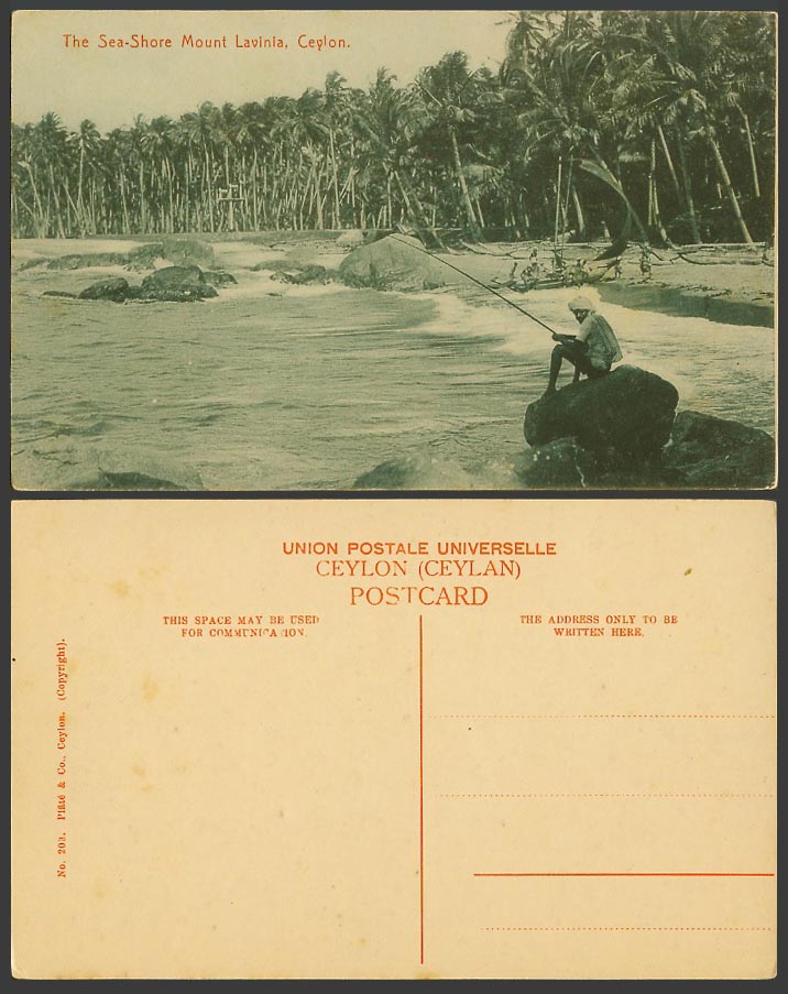 Ceylon Old Postcard The Sea-Shore Mount Lavinia Fishery Fisherman Fishing, Rocks