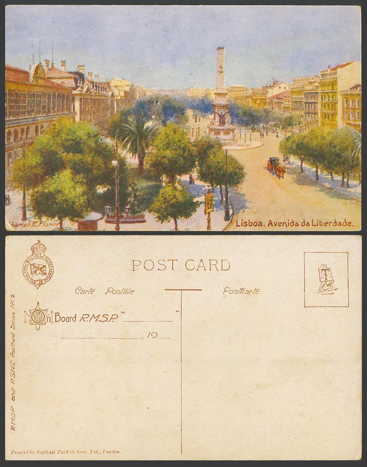 Portugal Charles E Flower Old Postcard Lisboa Avenida da Liberdade On Board RMSP