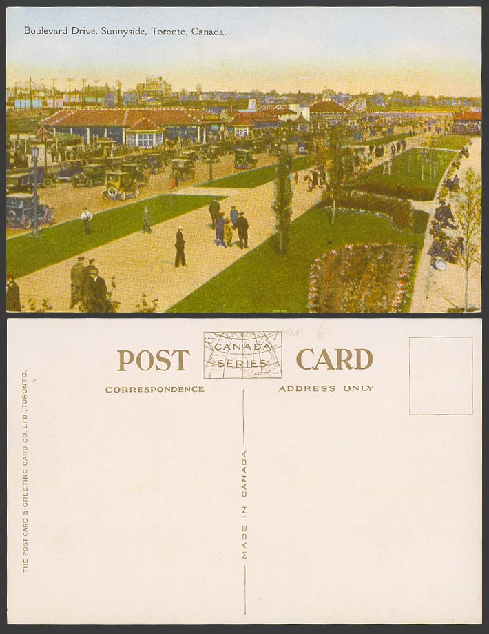 Canada Old Colour Postcard Boulevard Drive Sunnyside Toronto, Street Scene, Cars