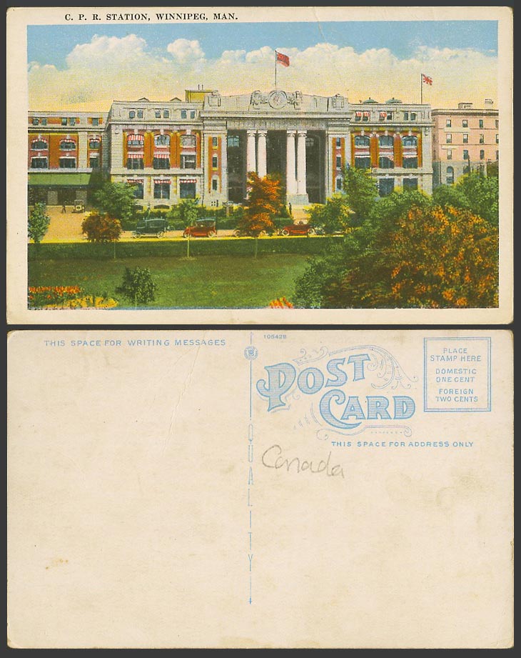 Canada Old Postcard Canadian Pacific Railway C.P.R Station Winnipeg Man Manitoba