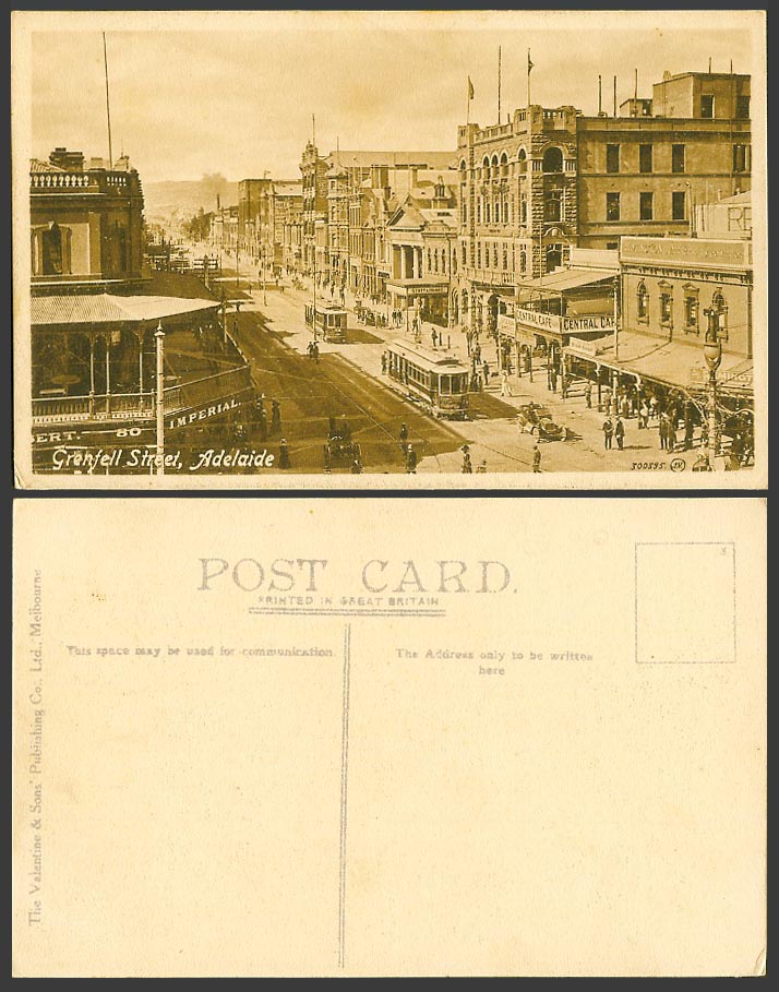 Australia Old Postcard Adelaide Grenfell Street Scene TRAM Central Cafe Ham Shop