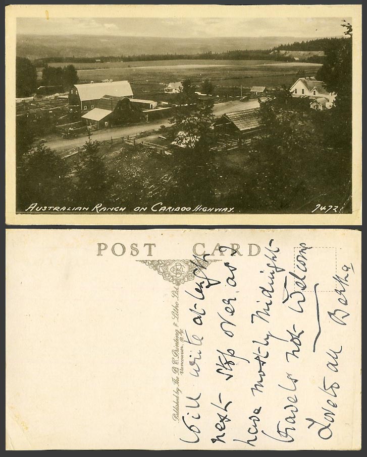 Canada Old Postcard Australia Ranch on Cariboo Highway, Street Scene Panorama BC