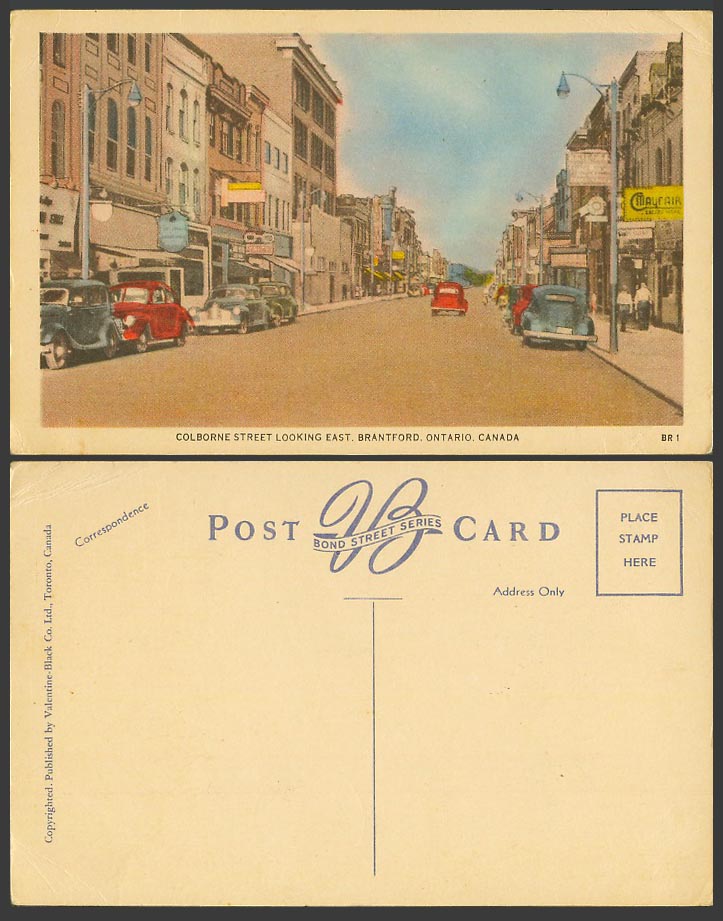 Canada Old Colour Postcard Colborne Street Looking East, Brantford Ontario, Cars