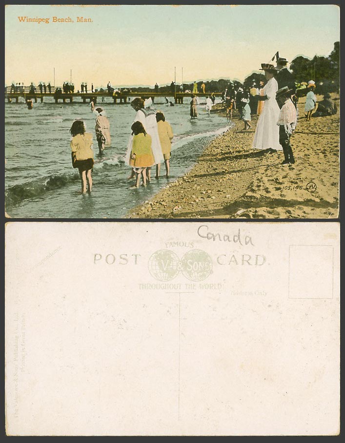 Canada Old Colour Postcard Winnipeg Beach Man. Sands Seaside Pier Jetty Manitoba