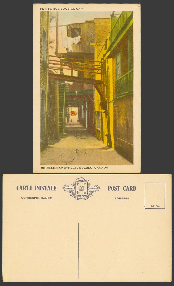 Canada Old Colour Postcard Sous-Le-Cap Street Scene Bridge Quebec Narrow Street
