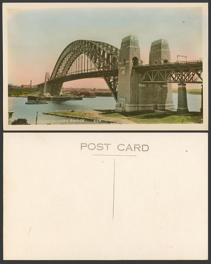 Australia Old Colour Photo Postcard Sydney Harbour Bridge N.S.W. Ferry Boat Ship