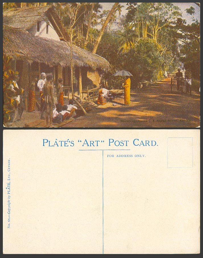 Ceylon Old Colour Postcard Rural Street Scene Boralesgamuwa Colombo Plate ART 68