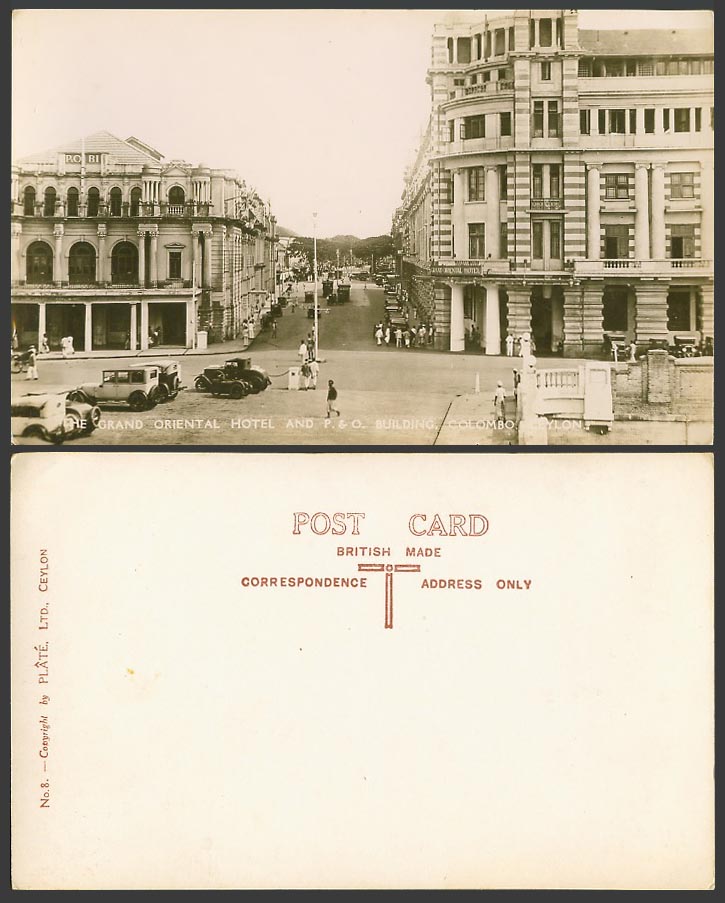 Ceylon Old Real Photo Postcard Grand Oriental Hotel P&O Building Colombo, Street