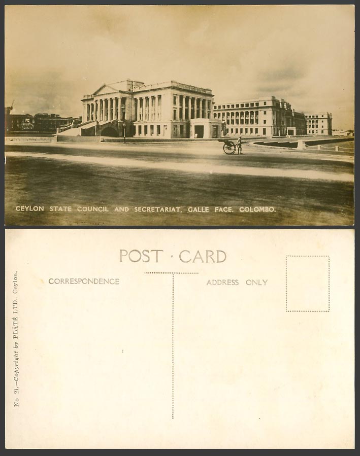 Ceylon State Council & Secretariat, Galle Face Hotel Rickshaw Old Photo Postcard