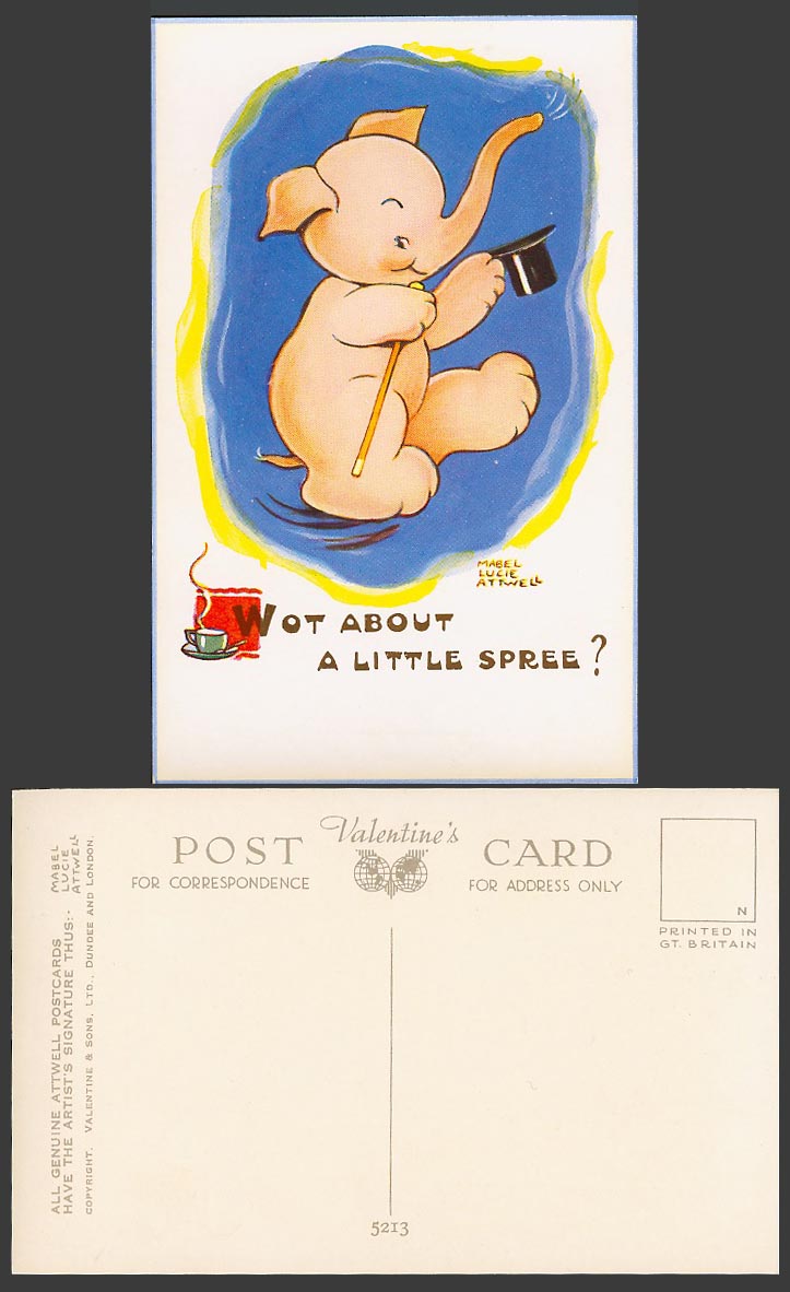 MABEL LUCIE ATTWELL Old Postcard Circus Elephant Wot About Little Spree? No.5213