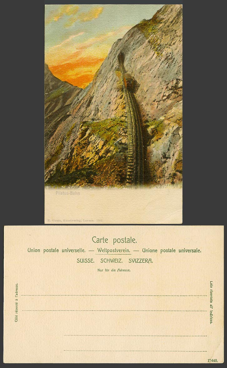 Switzerland Old UB Postcard Pilatus-Bahn, Eselwand Train Railway Tunnel Railroad