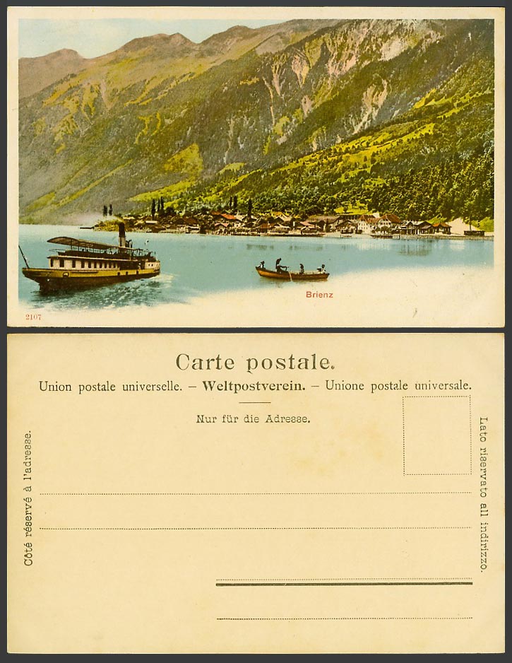 Switzerland Swiss Old UB Postcard Brienz Lake Ferry Boat Boating Boats Mountains