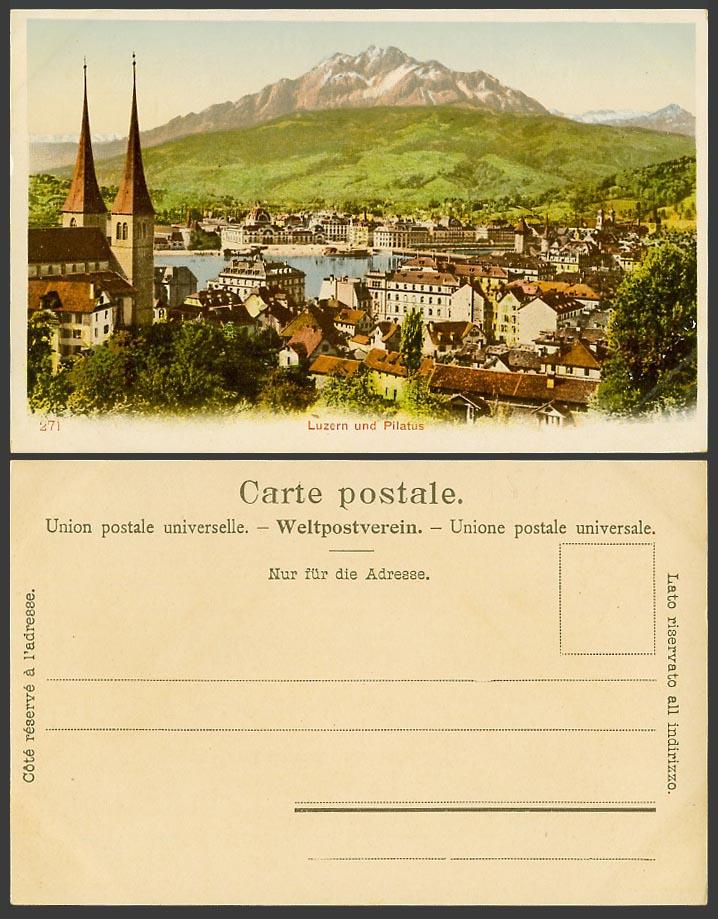 Switzerland Swiss Old Colour UB Postcard Luzern und Pilatus Lake Mountain Bridge