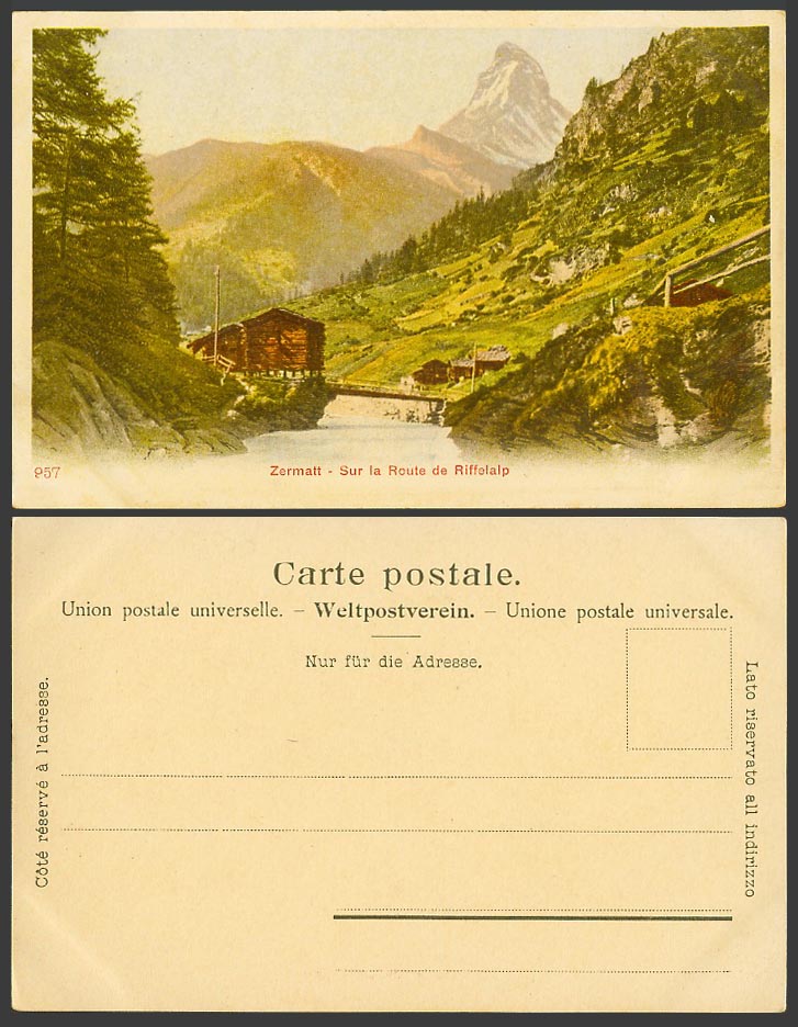 Switzerland Swiss Old UB Postcard Zermatt Sur la Route de Riffelalp Bridge Hills