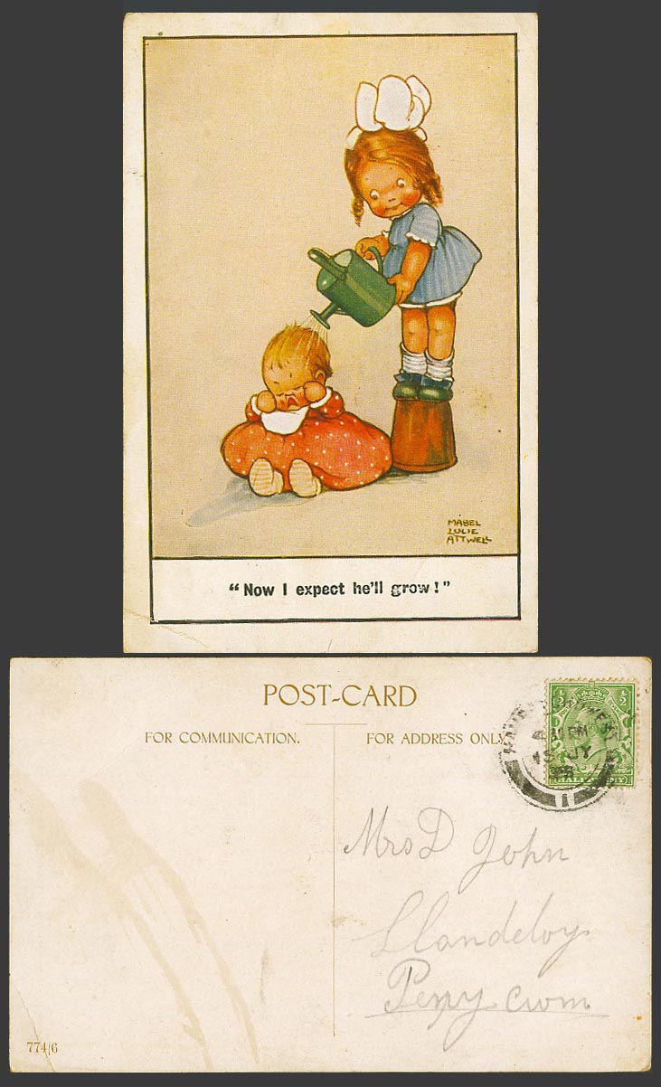 MABEL LUCIE ATTWELL 1925 Old Postcard Now I Expect He'll Grow Watering Can 774/6