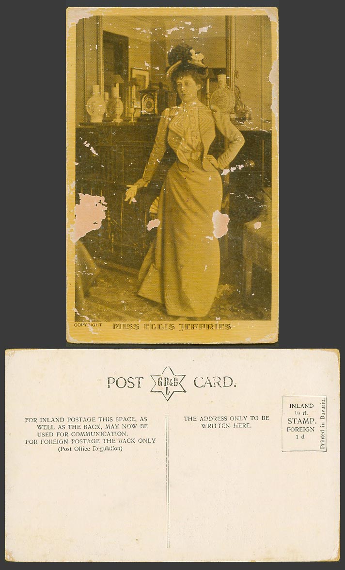Actress Miss Ellis Jeffreys English born in Colombo Ceylon SriLanka Old Postcard