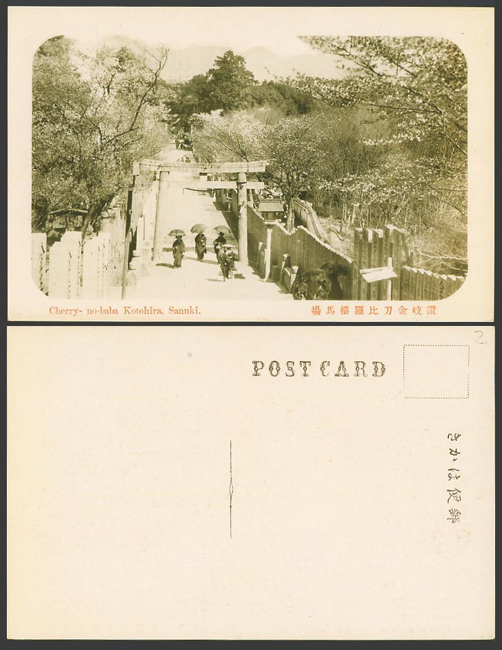 Japan Old Postcard Cherry no-baba Kotohira Sanuki Torii Gate Racecourse 讚岐金刀比羅馬場
