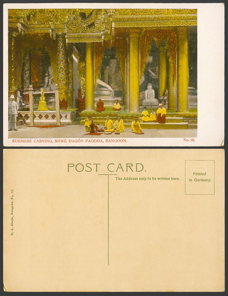 Burma Old Postcard Burmese Carvings Shwe Dagon Pagoda Rangoon Temple Buddha Bell