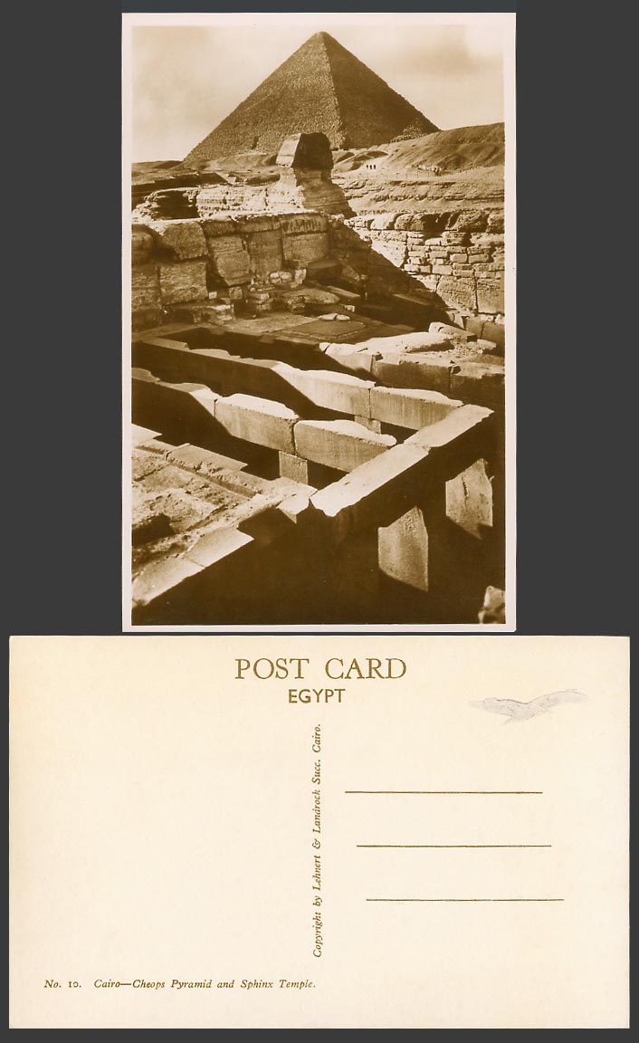 Egypt Old Real Photo Postcard Cairo Cheops Pyramid Sphinx Temple Cheffren Sphynx