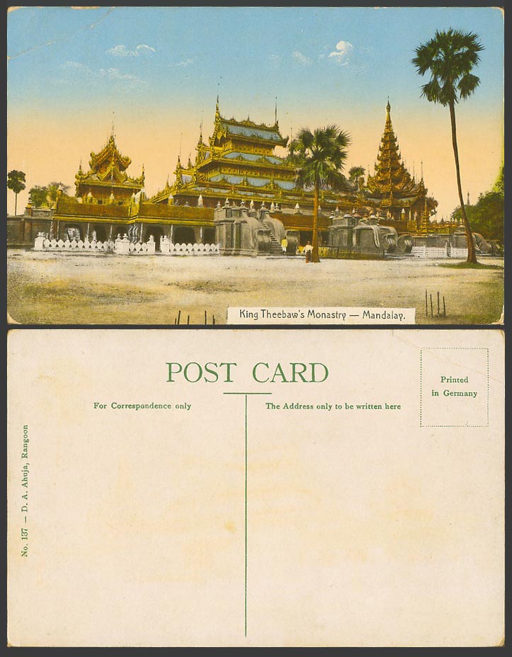 Burma Old Colour Postcard Mandalay, King Theebaw's Monastry Monastery, Pagodas
