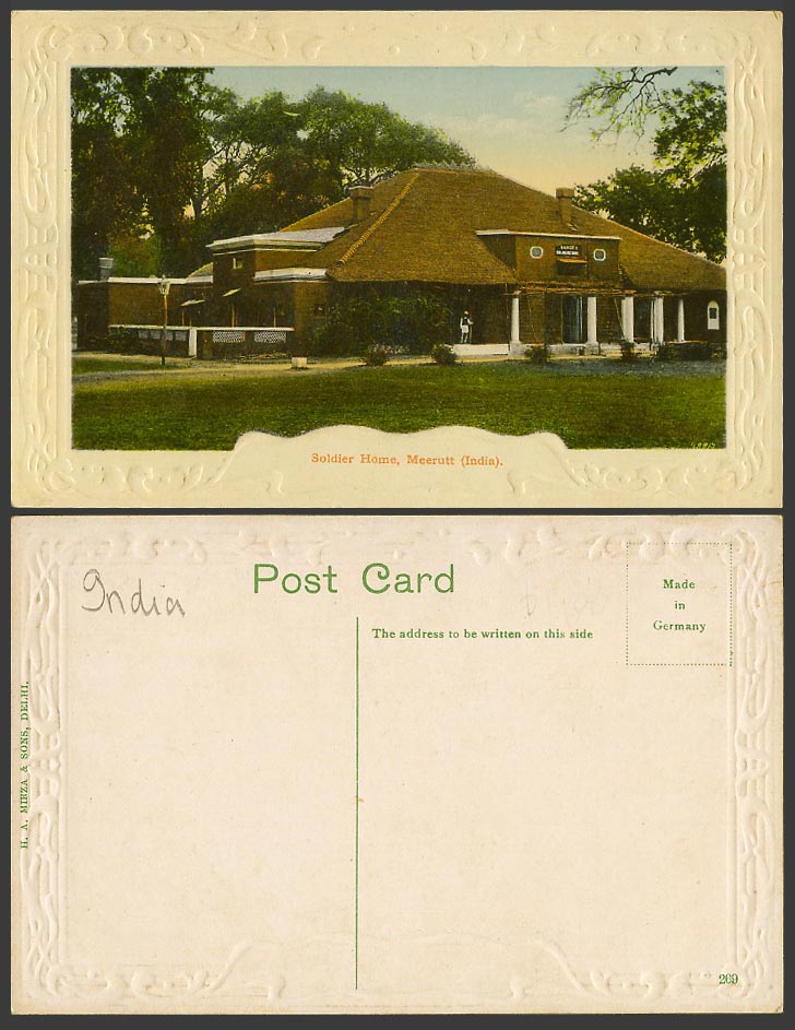 India Old Embossed Colour Postcard SANDES SOLDIERS' HOME, MEERUT Meerutt No. 269