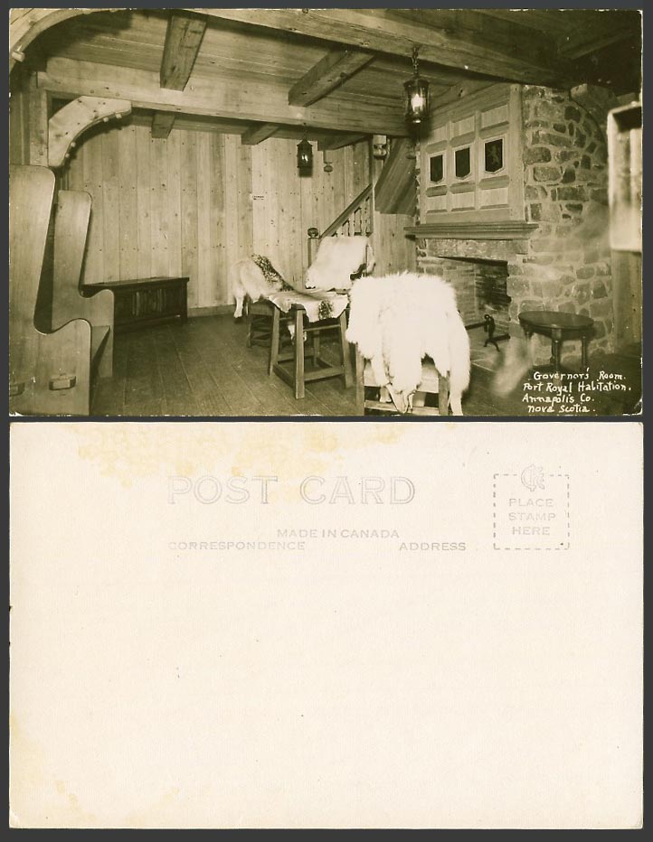 Canada Old Postcard Nova Scotia Governor Room Port Royal Habitation Annapolis Co