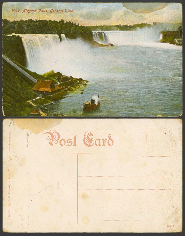 Canada Old Colour Postcard General View of Niagara Falls Ontario Waterfalls Boat