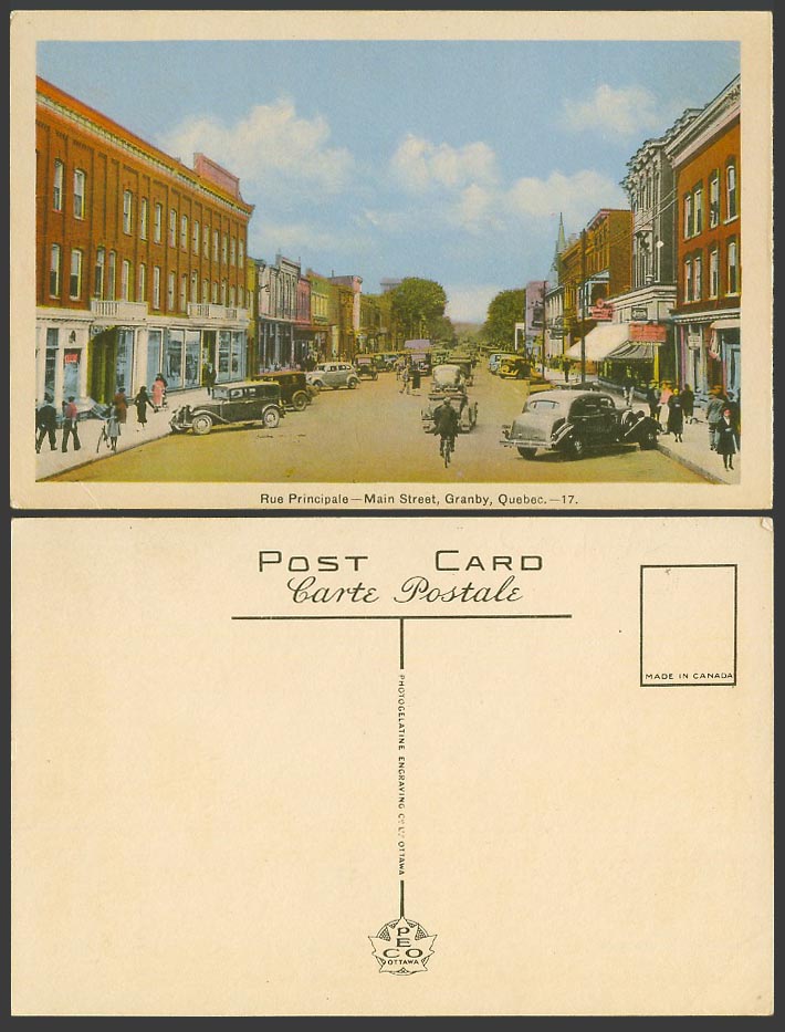 Canada Old Colour Postcard Granby Quebec, Rue Principale Main Street Scene, Cars
