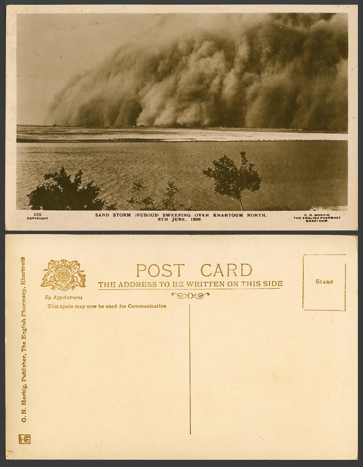 Sudan Sand Storm (Huboub) Sweep over Khartoum North 1906 Old Real Photo Postcard
