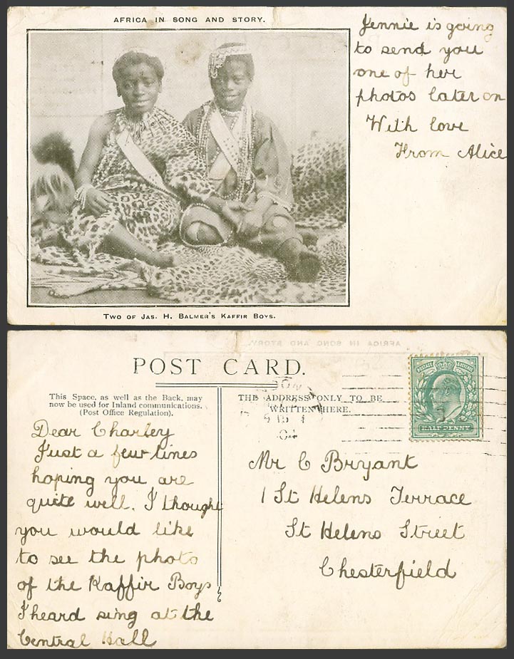 Africa 1904 Old Postcard 2 Two of Jas. H. Balmer's Kaffir Boys Children Costumes