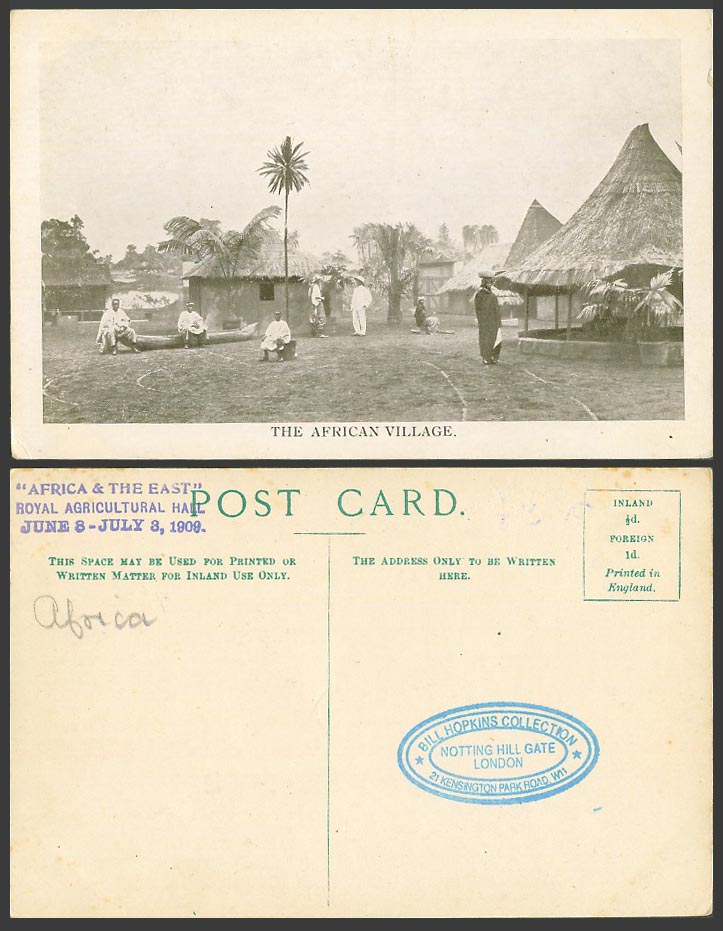 Africa 1909 Old Postcard African Village Native Houses Huts Palm Tree Canoe Boat