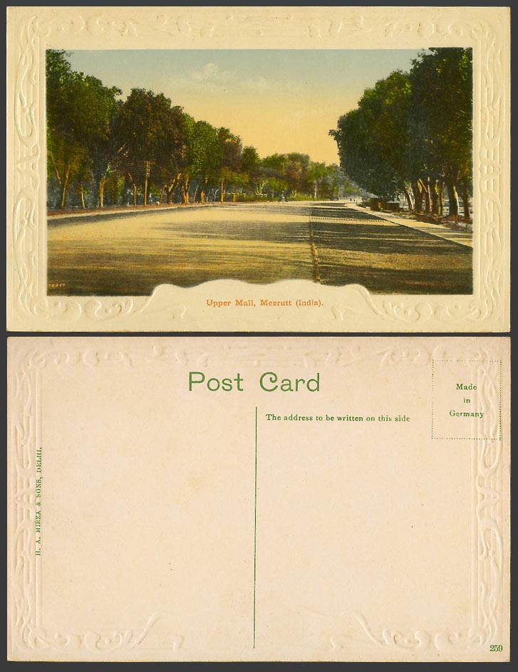 India Old Embossed Colour Postcard UPPER MALL Street Scene MEERUT Meerutt, Trees