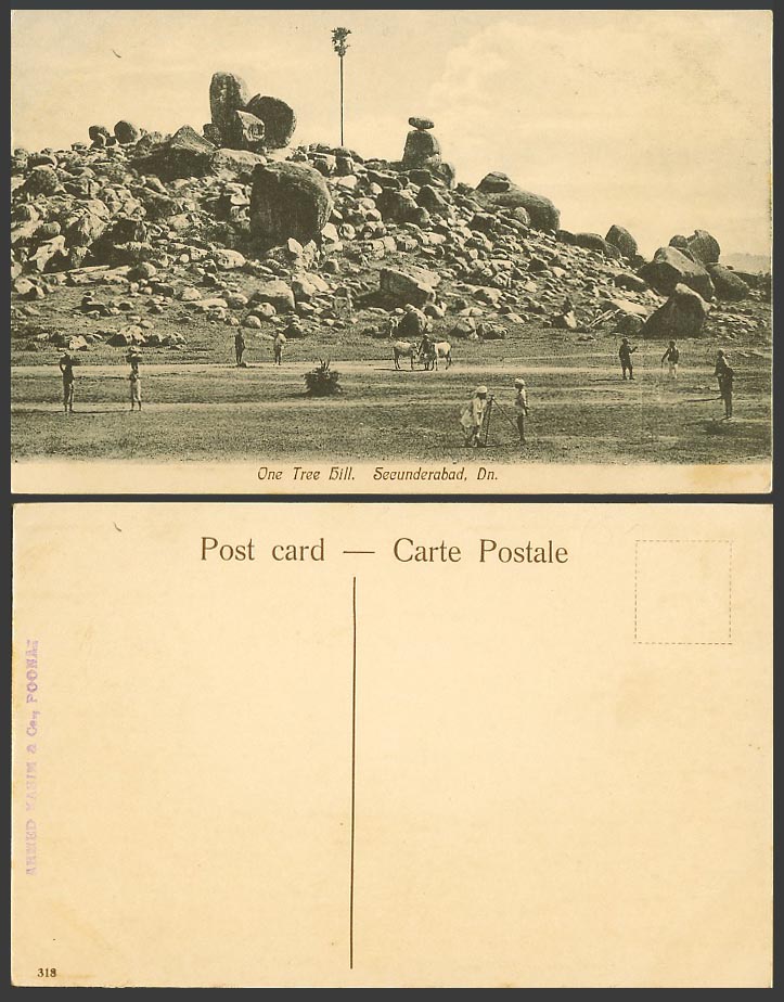 India Old Postcard One Tree Hill on Rocks Secunderabad Dn. Native Men Women Rock