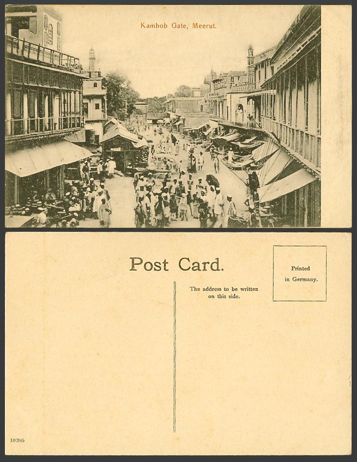 India Old Postcard Kambob Gate, Meerut Meerutt, Native Street Scene Market Shops