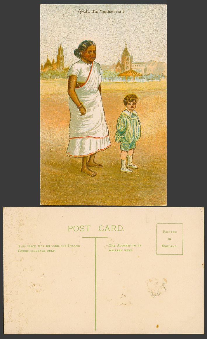India Old Postcard Ayah Maidservant Native Hindu Woman Maid Nanny, Western Child