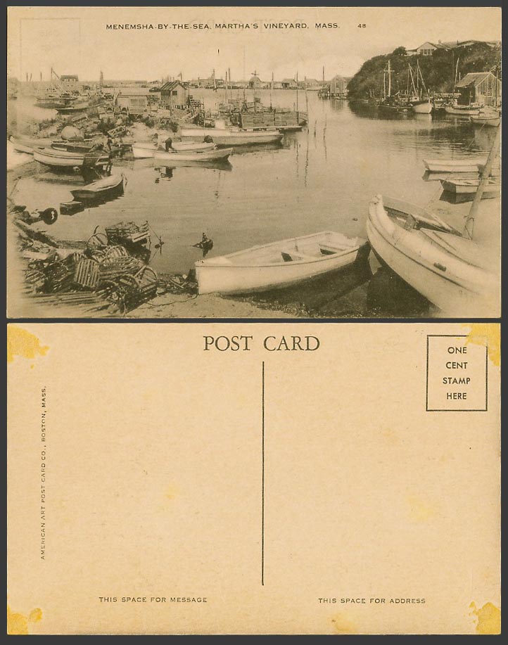 USA Old Postcard Menemsha By The Sea Martha's Vineyard Boats Ships Harbour Mass.