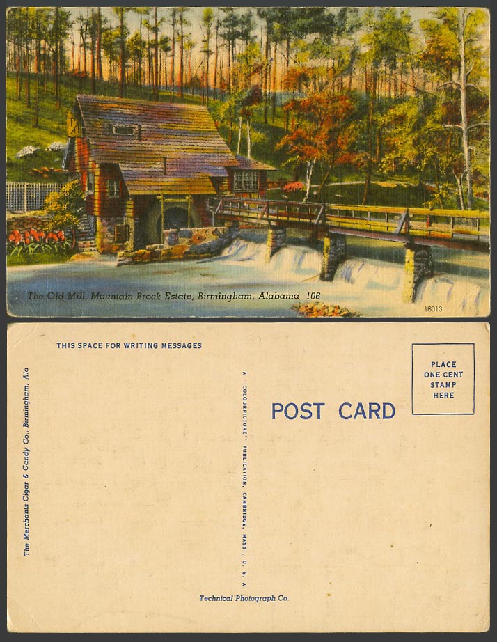 USA Old Postcard Alabama Birmingham Old Mill, Mountain Brock Estate Bridge Falls