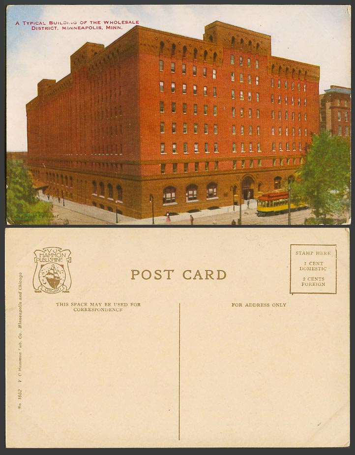 USA Old Postcard Minneapolis Minnesota, Wholesale District Typical Building TRAM
